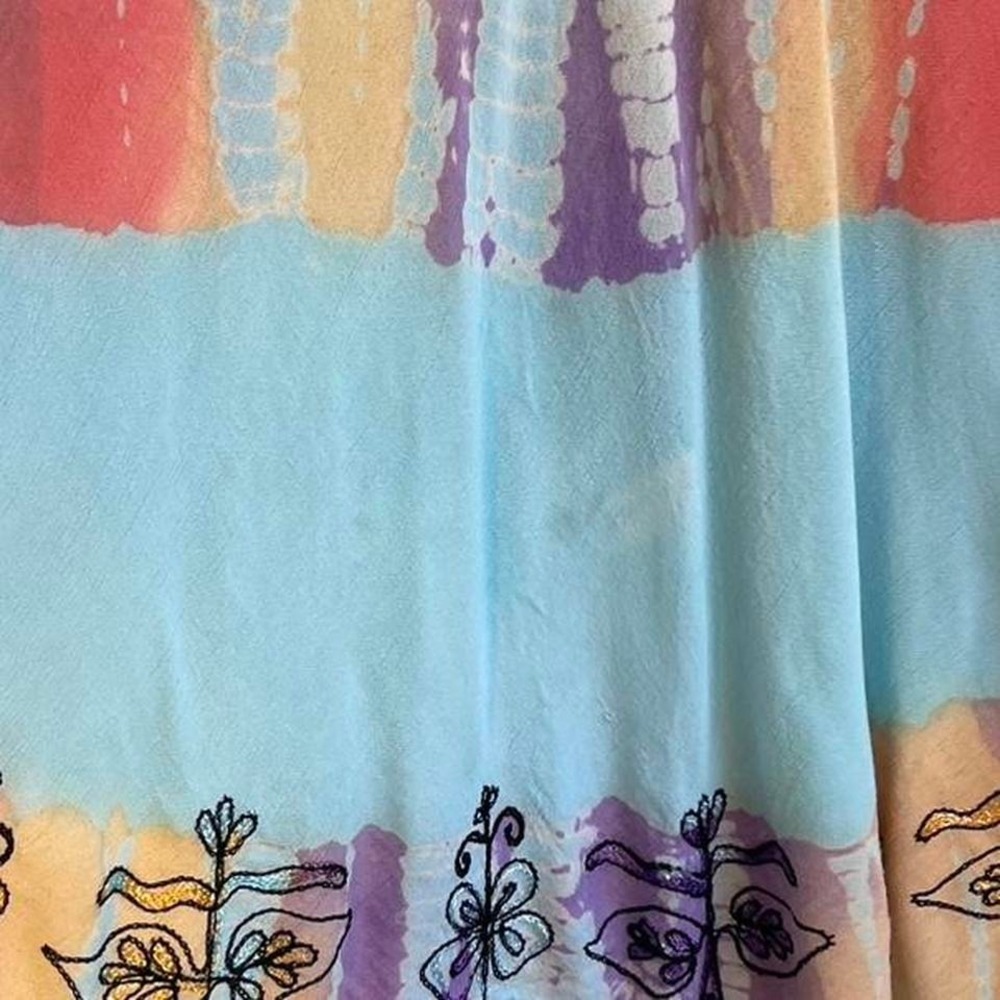 Shoreline Tunic Dress Womens Free Size Blue Tie Dye Excellent Boho Embroidered - Picture 6 of 6